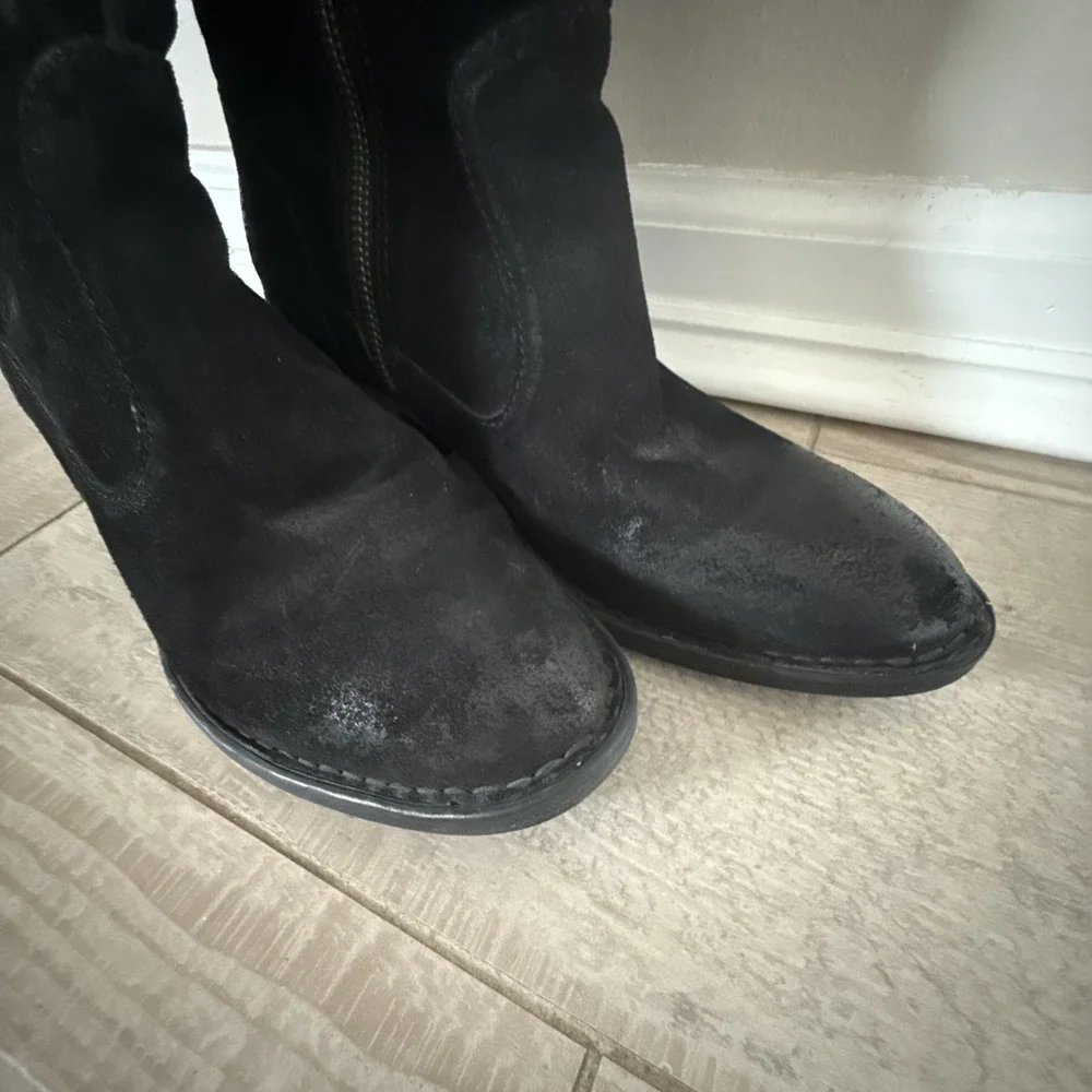 Born Womens 7M Gallinara Boot Over The Knee Black‎ Distressed Suede Riding Boho